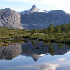 Ein Berg, der sich in einem See spiegelt